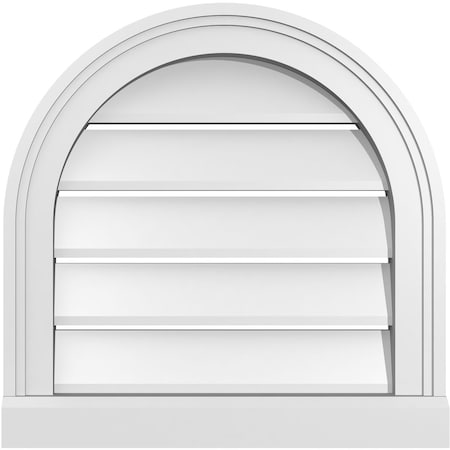 Ekena Millwork Round Top Surface Mount PVC Gable Vent: Functional, w/ 2"W x 2"P Brickmould Sill Frame, 18"W x 18"H GVPRT18X1803SF